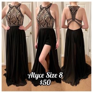 Alyce Paris Long Gown with Shorts Romper Black